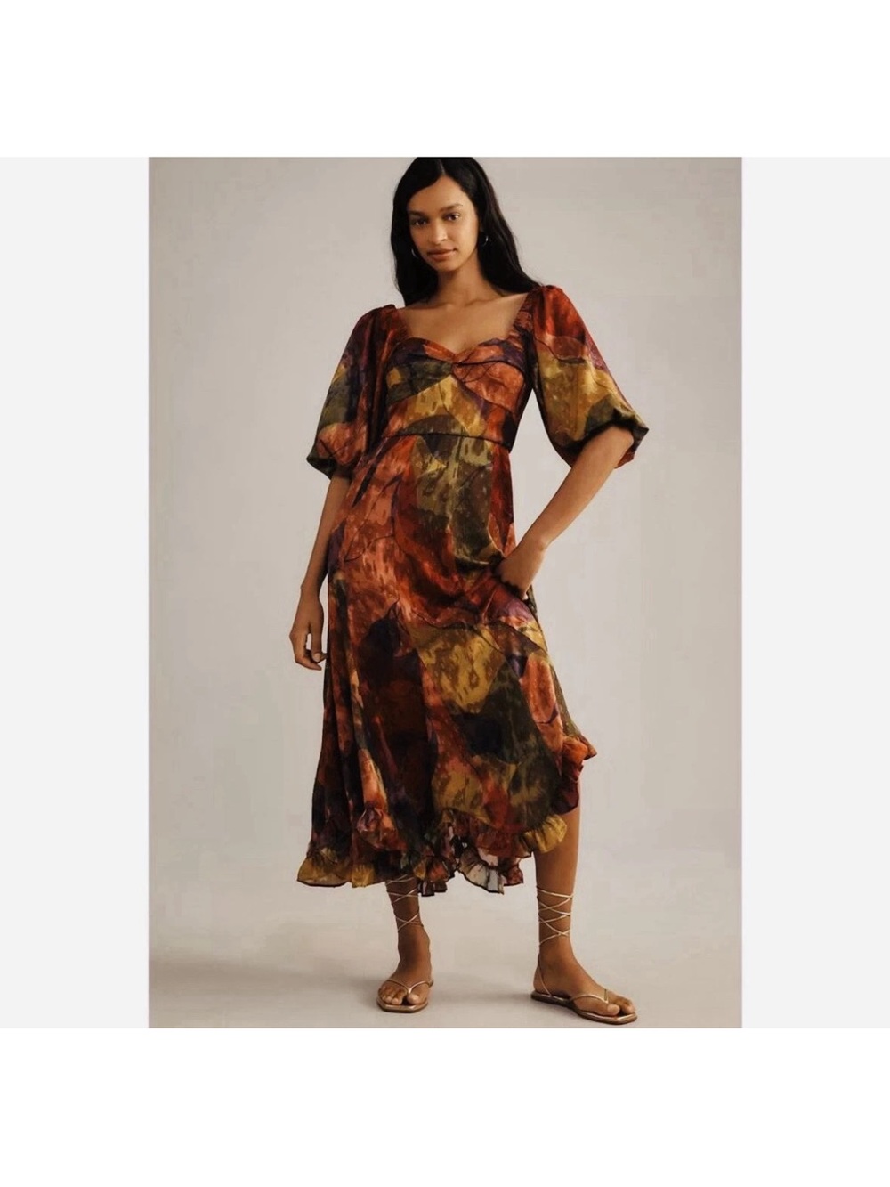 NWT Anthropologie Hutch Twist-Front Puff-Sleeve Ruffle-Hem Dress Size XS